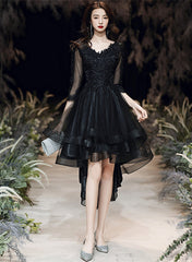 Black Tulle with Lace High Low Party Dress