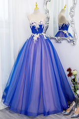Vestido formal único azul y rosa con encaje 
