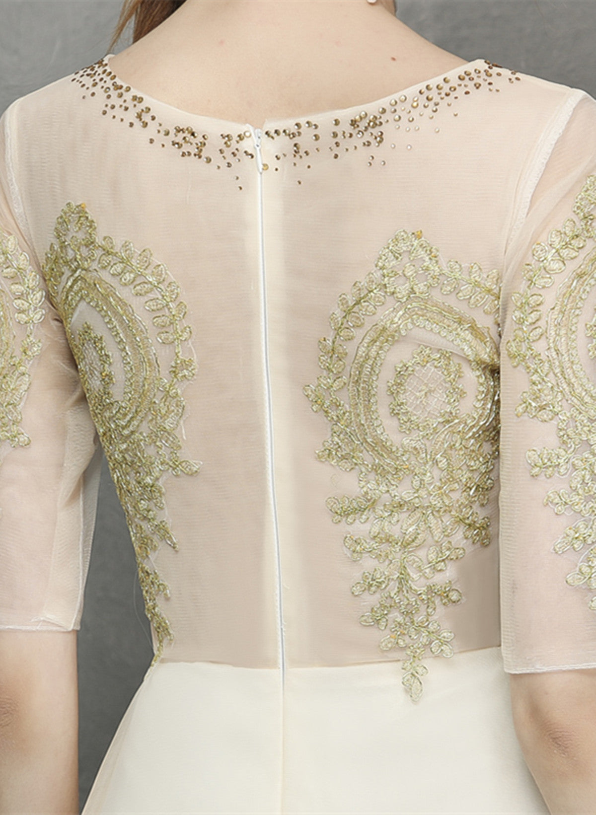 Champagne Knee Length Tulle with Lace Party Dress