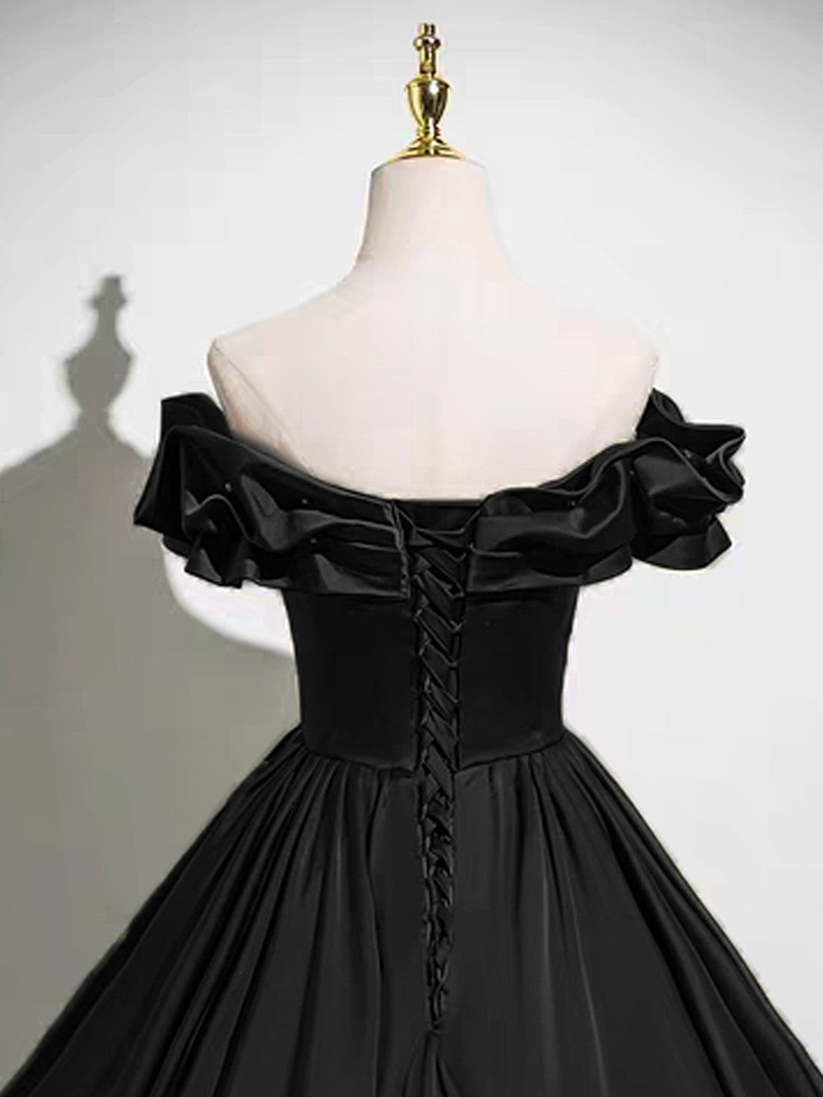 A-line Black Satin Sweetheart Off Shoulder Prom Dress