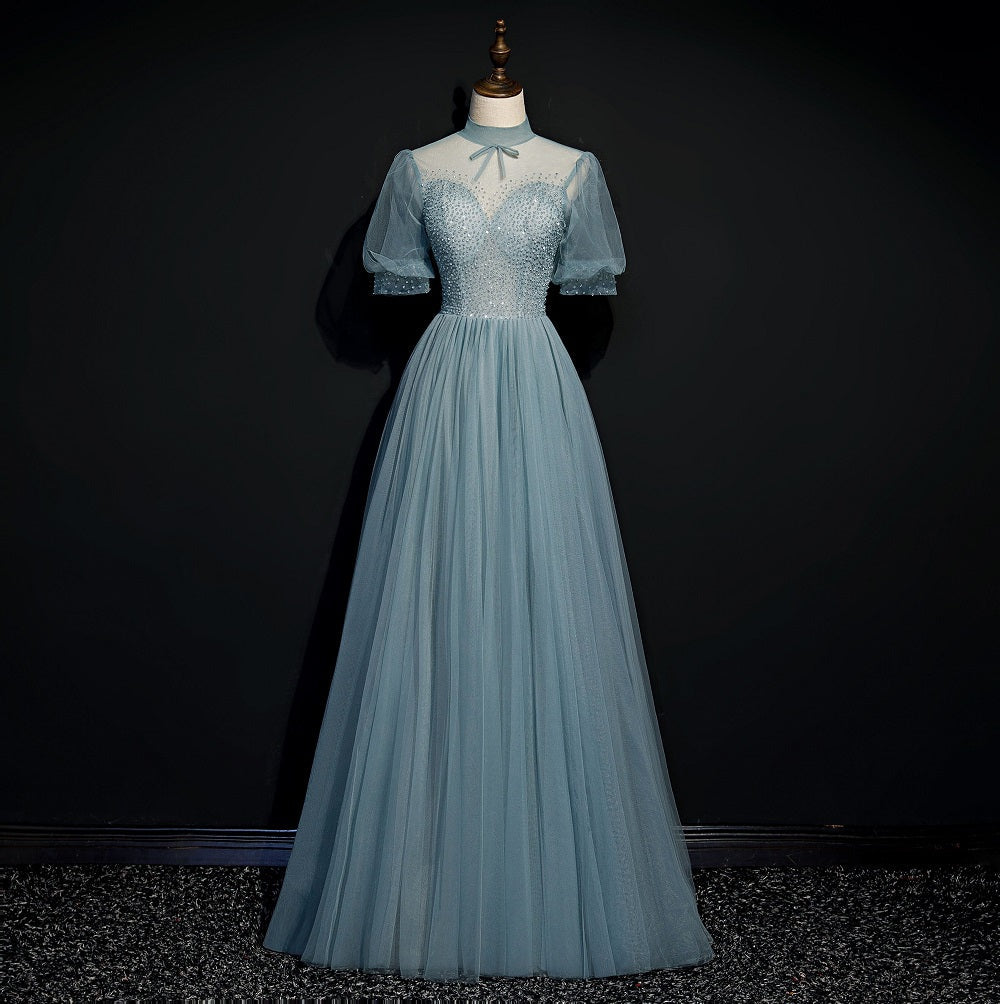 High Quality Beaded Short Sleeves Formal Dress