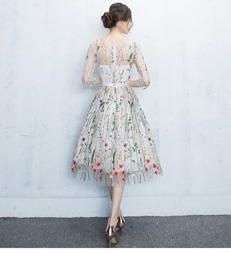 Fashionable Floral Elegant Knee Length Round Neckline Party Dress