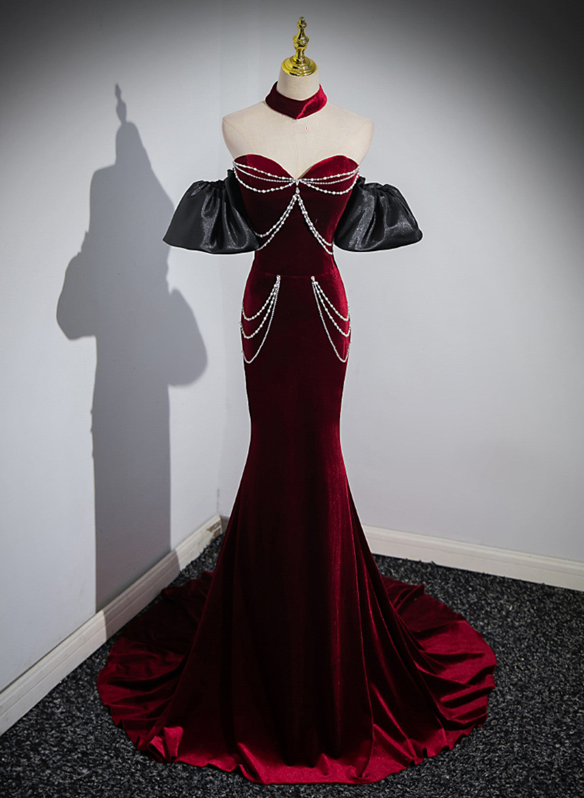 Beauiful Wine Red Off Shoulder Mermaid Long Prom Dress