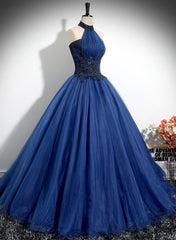 Blue High Neckline Ball Gown Formal Dress