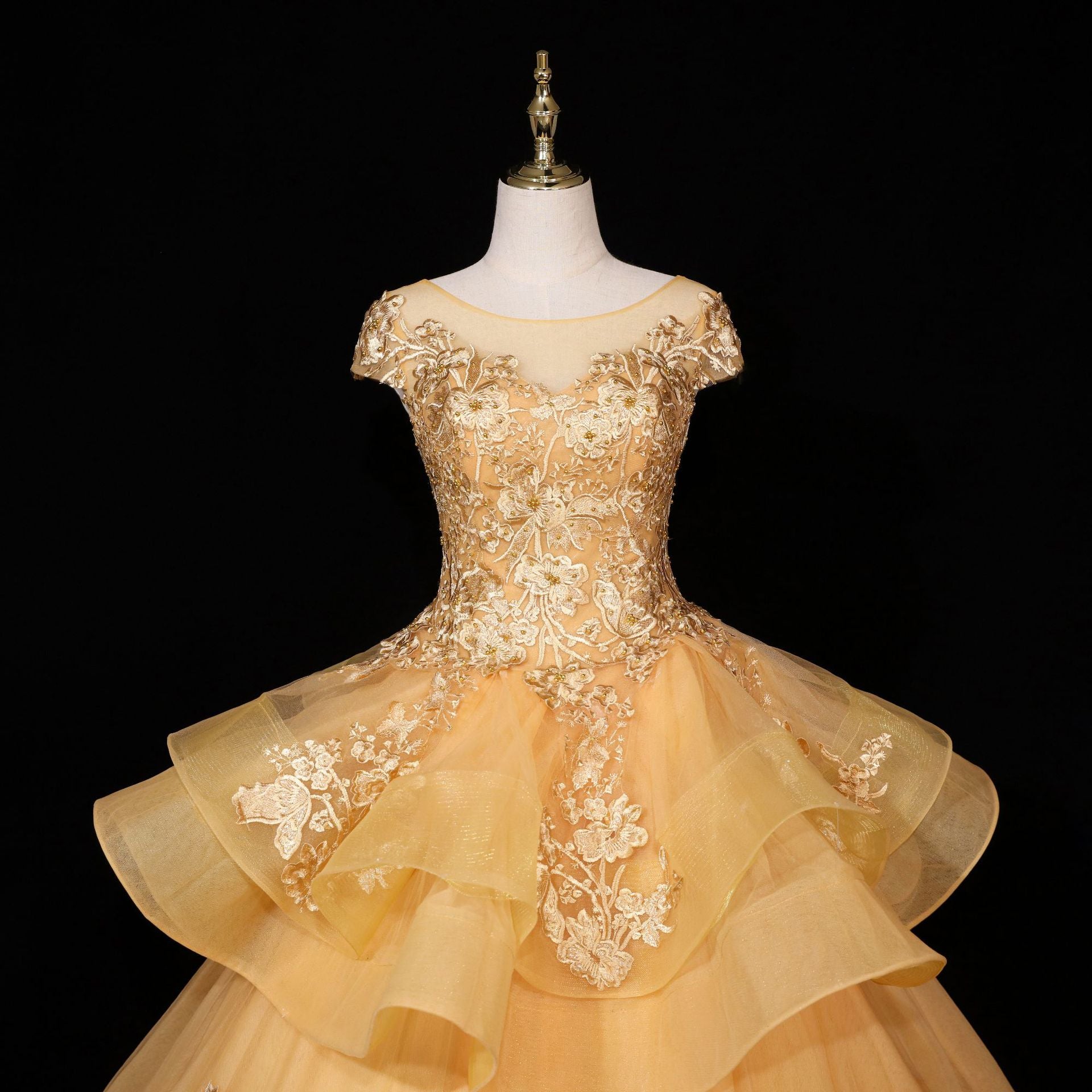 Gorgeous Champagne Ball Gown Sweet 16 Gown with Lace