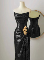 Black Scoop Sequins Floor Length Prom Dress