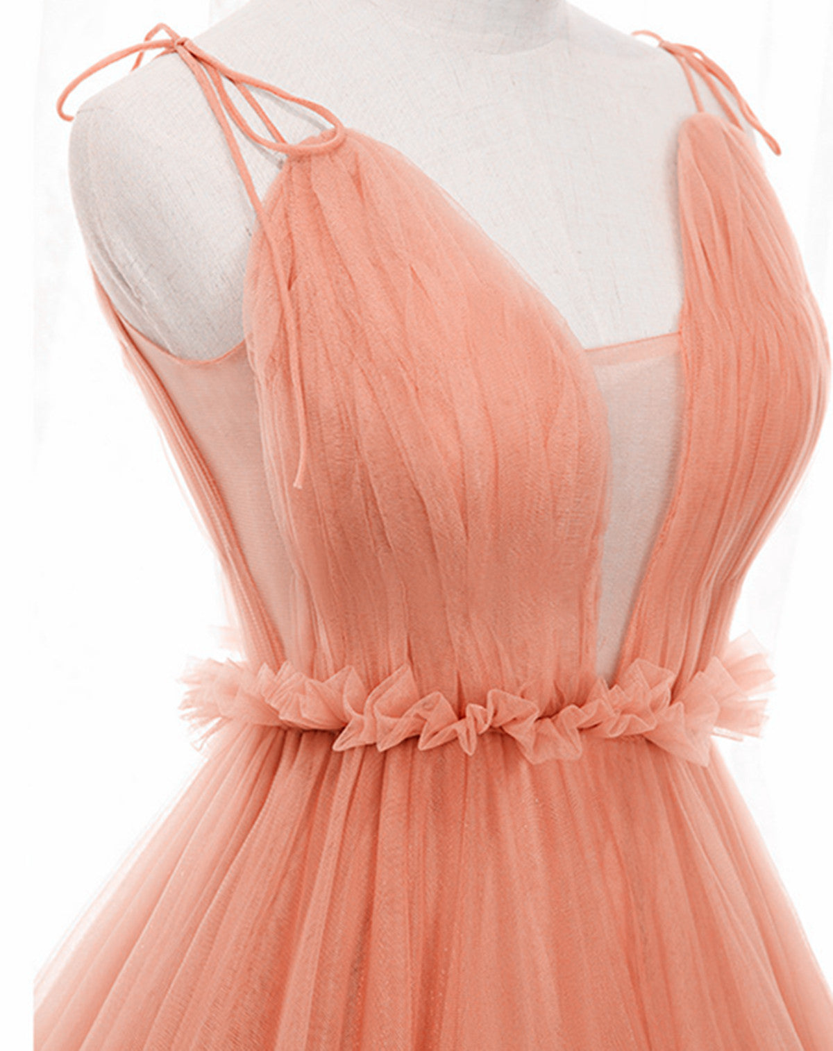 A-line Tulle Straps Low Back Long Wedding Party Dress