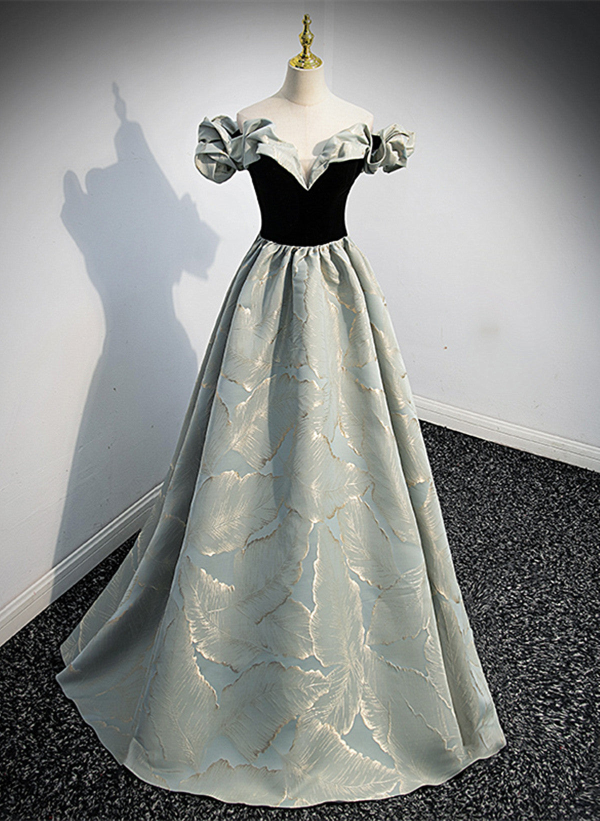 A-line Blue Grey Satin Sweetheart Off Shoulder Prom Dress