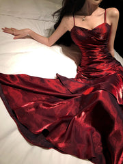 Wine Red Chic Satin Mermaid Sweetheart Long Party Dress