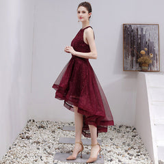 Beautiful Burgundy Halter High Low Tulle Lace Homecoming Dress