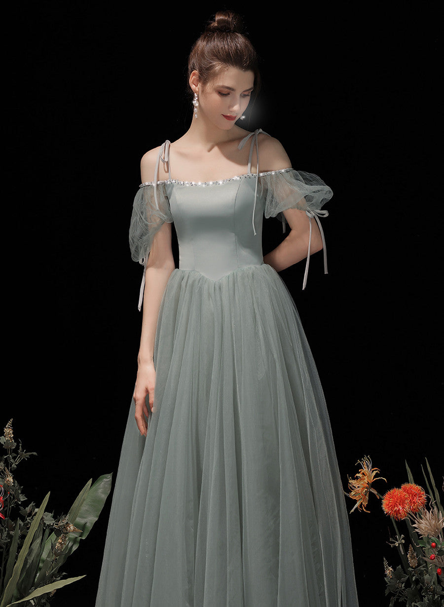 Light Green Tulle and Satin Party Dress