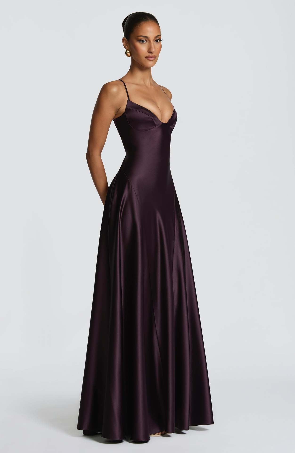 Lovely Purple Satin and Tulle Straps Long Party Dress