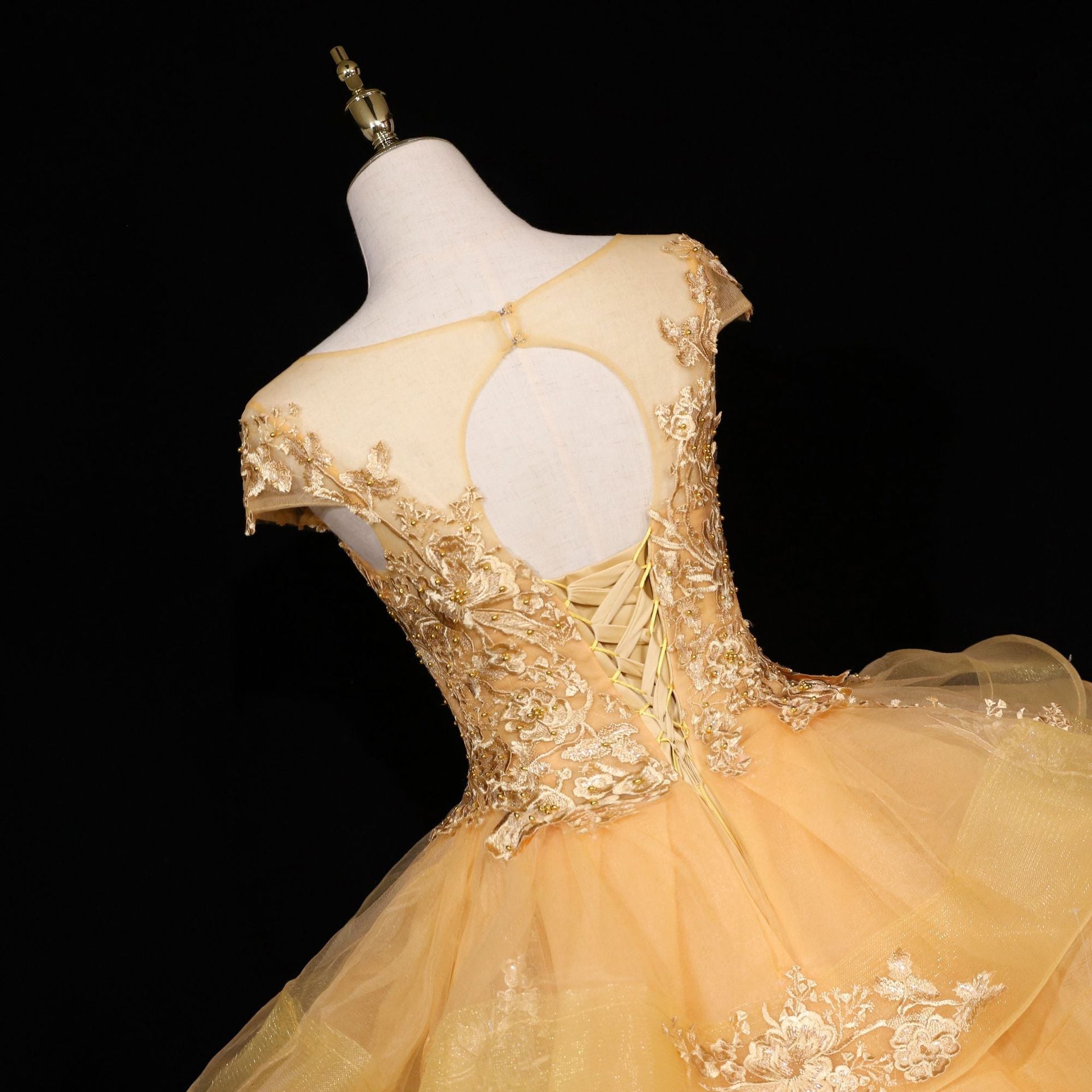 Gorgeous Champagne Ball Gown Sweet 16 Gown with Lace