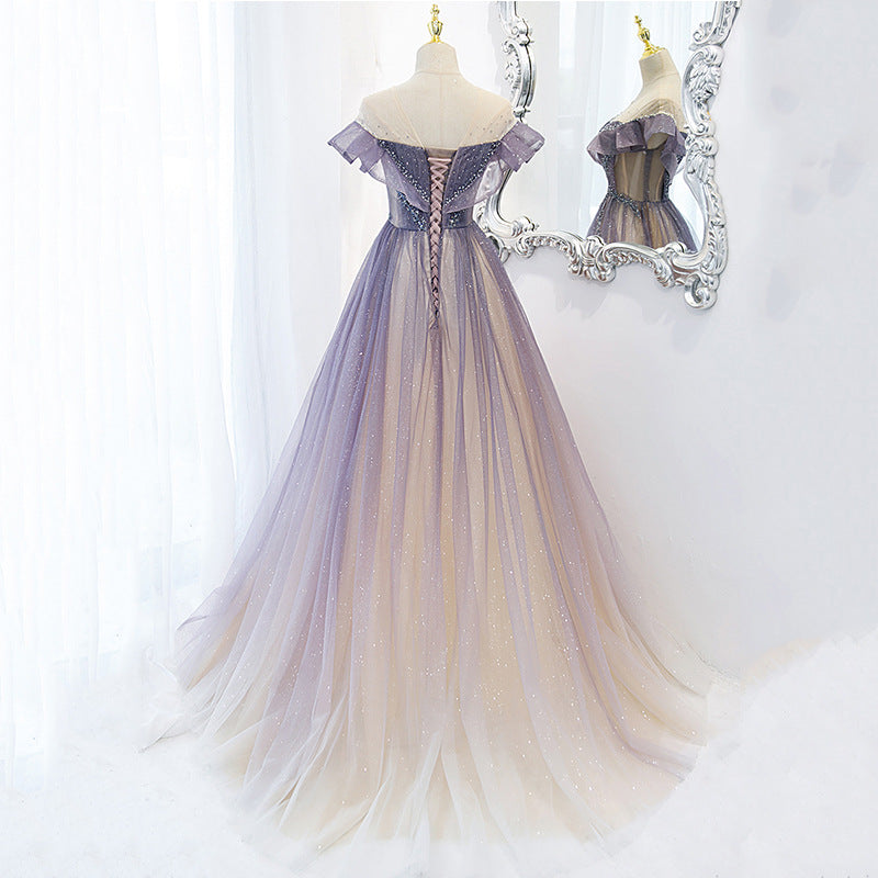 Light Purple Shiny Tulle Gradient A-line Sweetheart Prom Dress