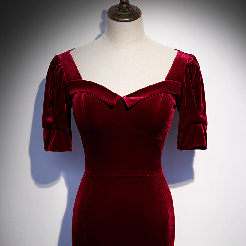 Wine Red Velvet Mermaid Long Evening Party Dresses
