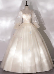 Ivory Tulle Ball Gown Long Sweet 16 Dress