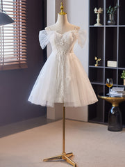 White Tulle with Lace Off Shoulder Short Party Dress