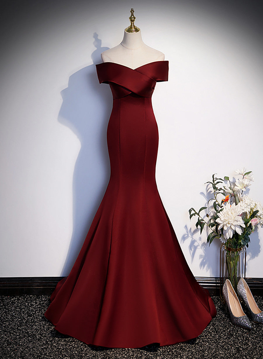 Wine Red Mermaid Off Shouler Evening Dress