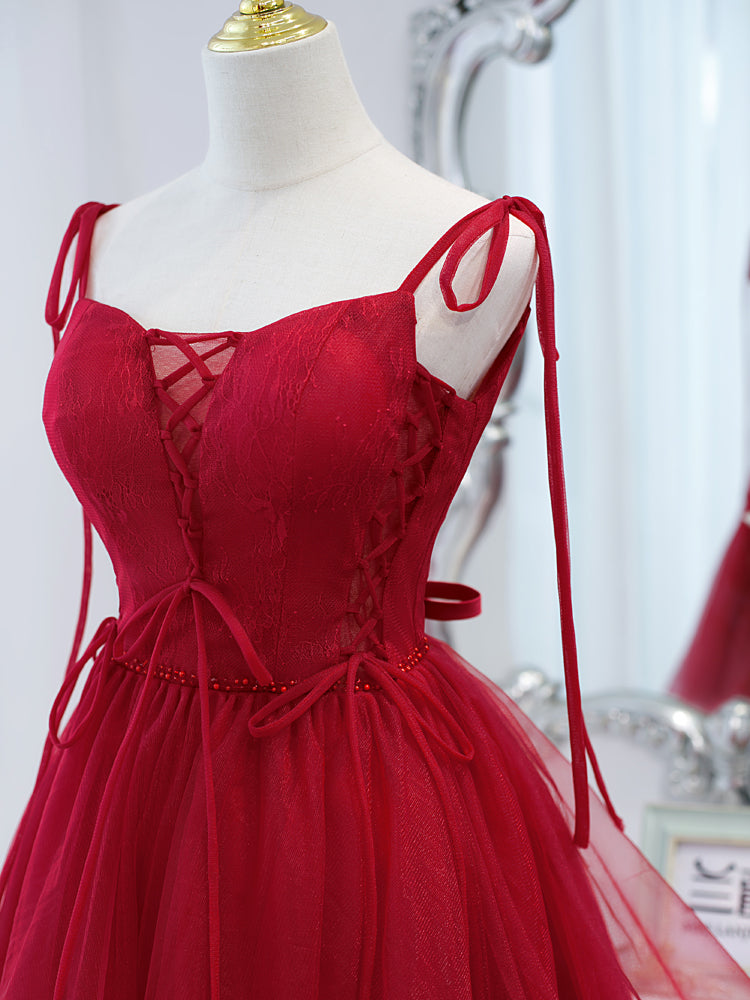 Red Straps Tulle Short Homecoming Dress Prom Dress
