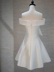 White Satin Beaded Off Shoulder Knee Lenght homecoming Dress