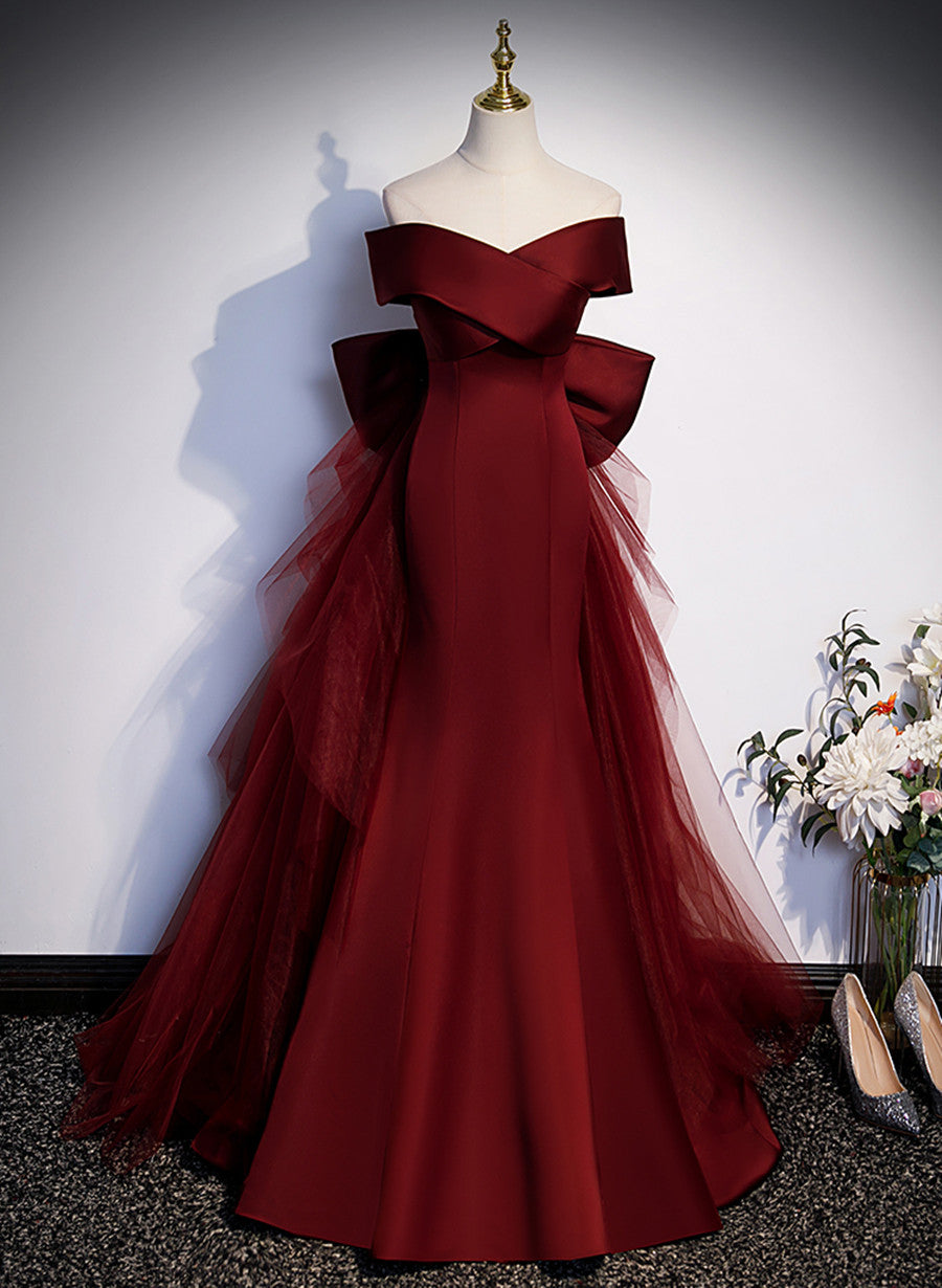 Wine Red Mermaid Off Shouler Evening Dress