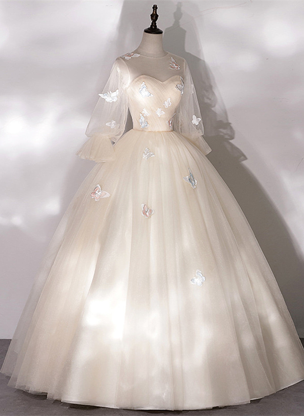 Ivory Tulle Ball Gown Long Sweet 16 Dress