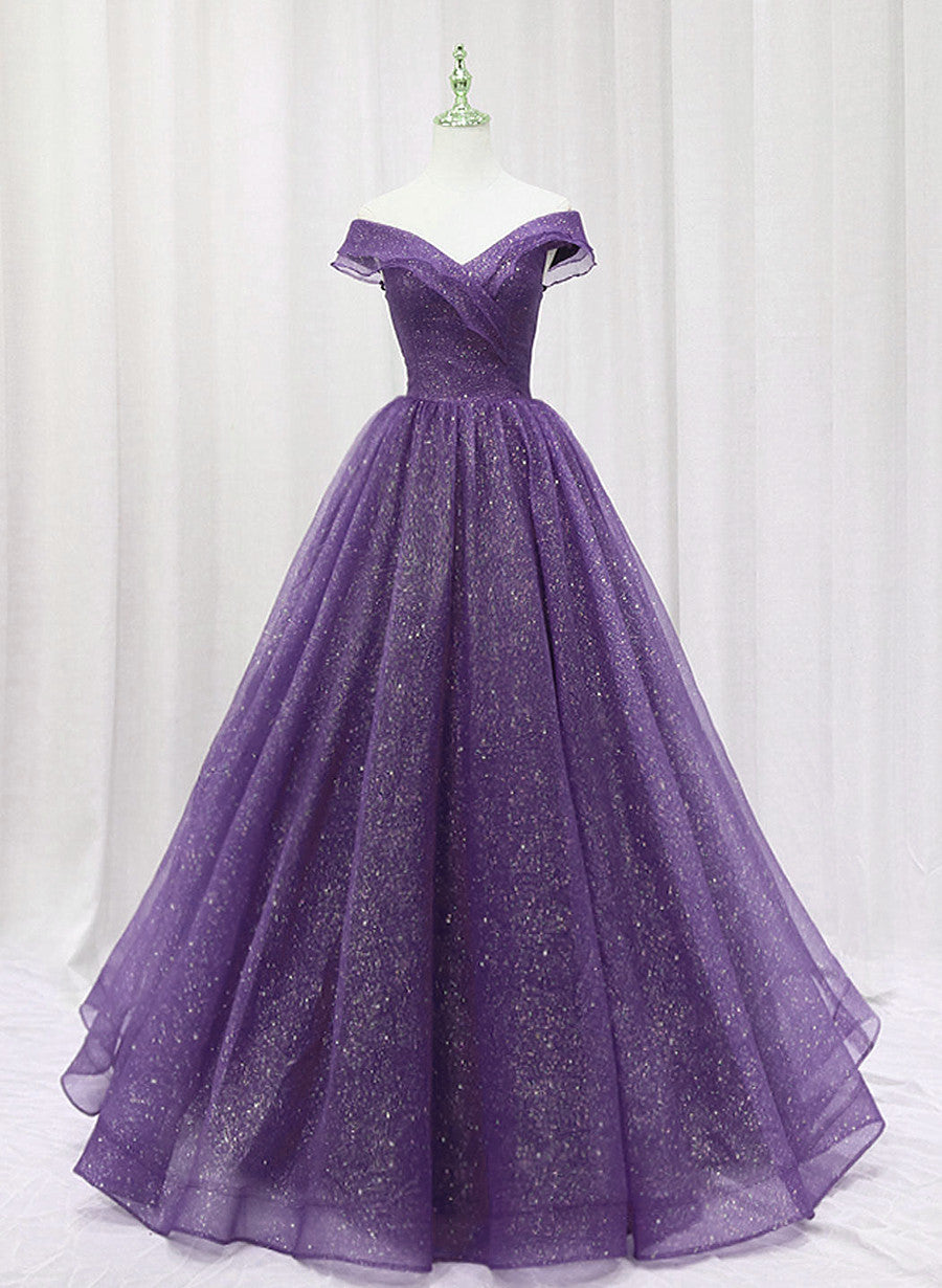 Vestido de fiesta largo de tul morado con escote en forma de corazón y vestido formal 