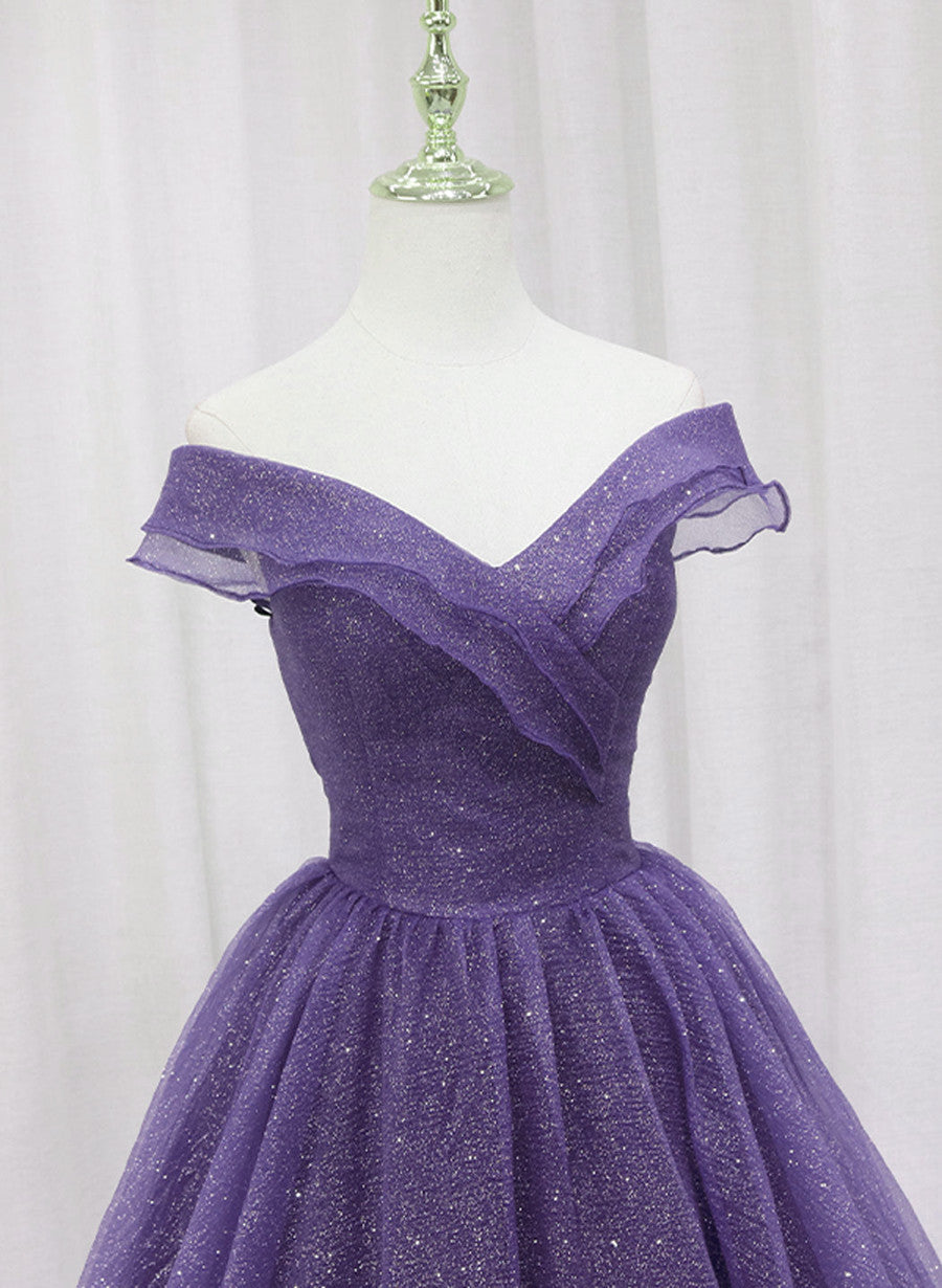 Vestido de fiesta largo de tul morado con escote en forma de corazón y vestido formal 