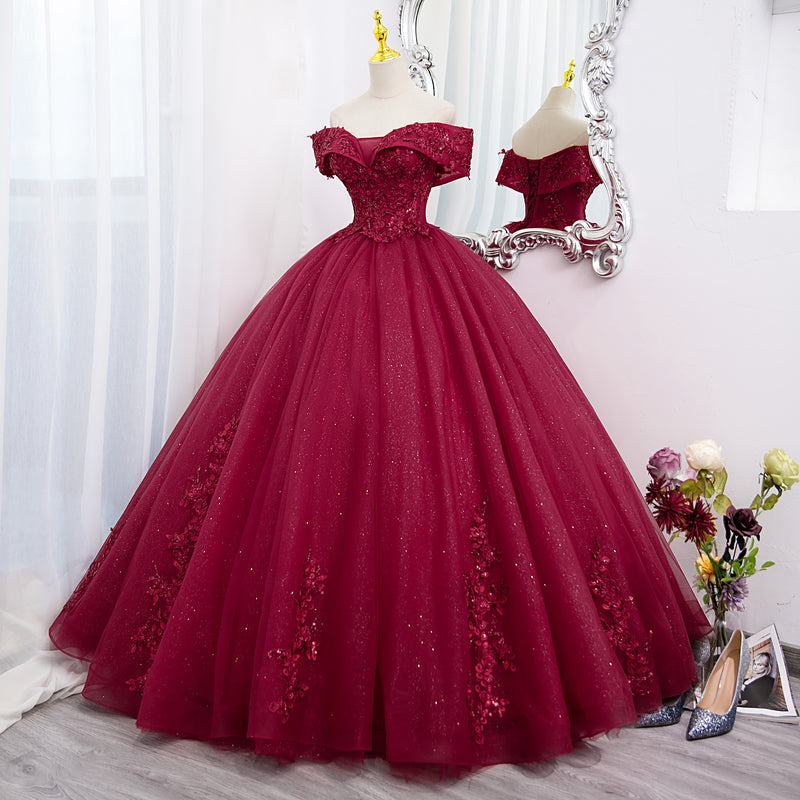 Burgundy Sweetheart Flowers Sequins Lace Party Dress