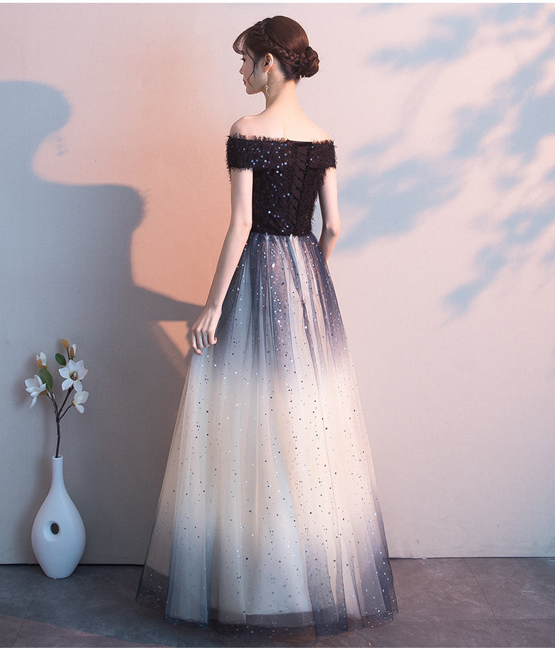 Beautiful Gradient Tulle Sequins Off Shoulder Wedding Party Dresses