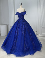 Vestido formal largo de tul y cuentas en color azul 