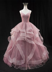 Vestido de noche largo de tul con escote en forma de corazón rosa 