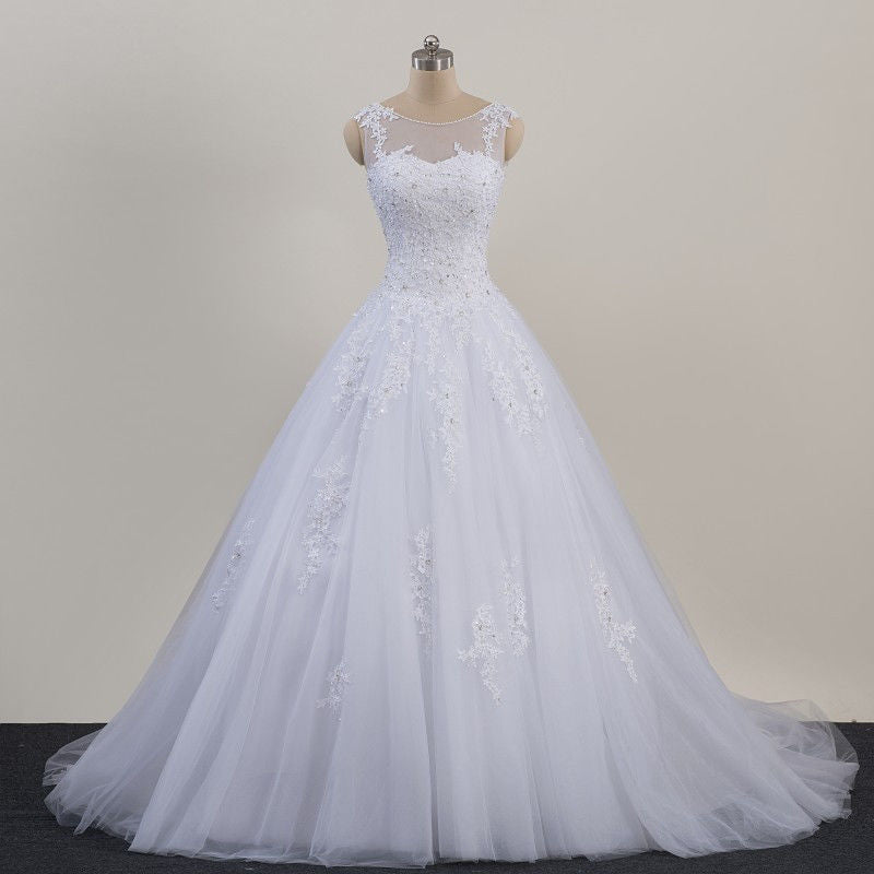 Glam White Tulle Puffy Ball Gown Prom Dress