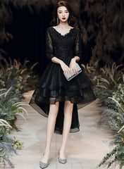Black Tulle with Lace High Low Party Dress