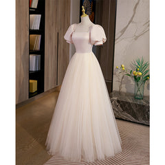 Light Champagne Tulle with Light Pink Satin Prom Dress
