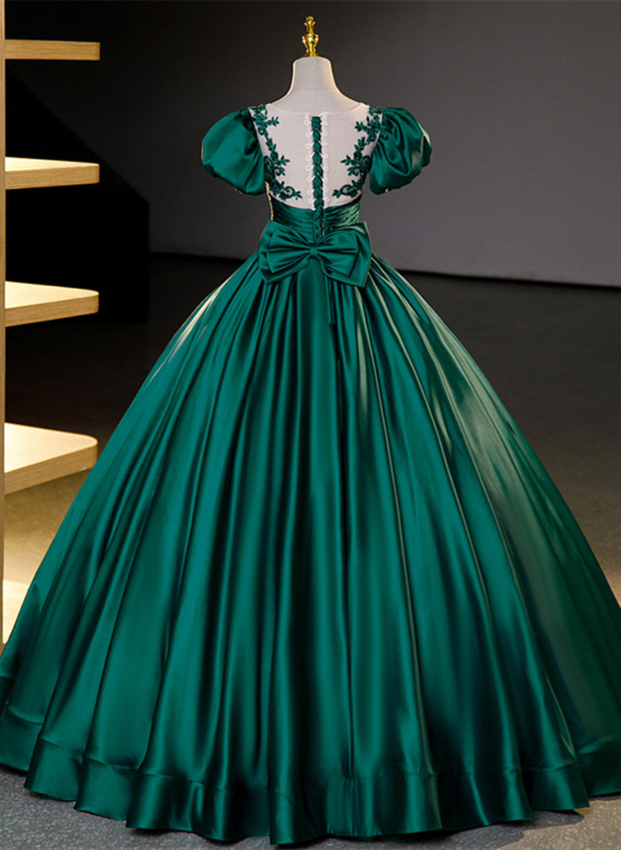 Vestido de fiesta de satén verde oscuro para dulces 16 