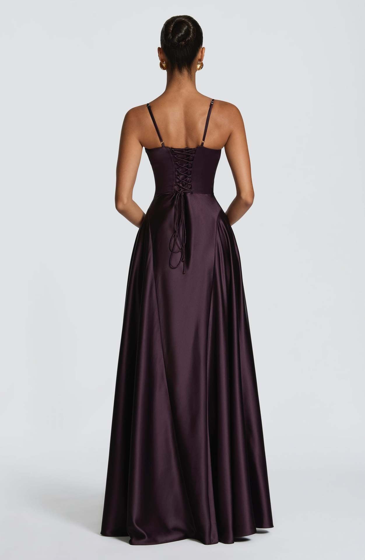 Lovely Purple Satin and Tulle Straps Long Party Dress