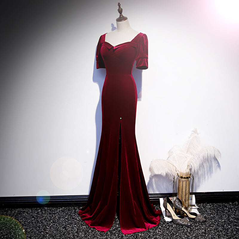 Wine Red Velvet Mermaid Long Evening Party Dresses