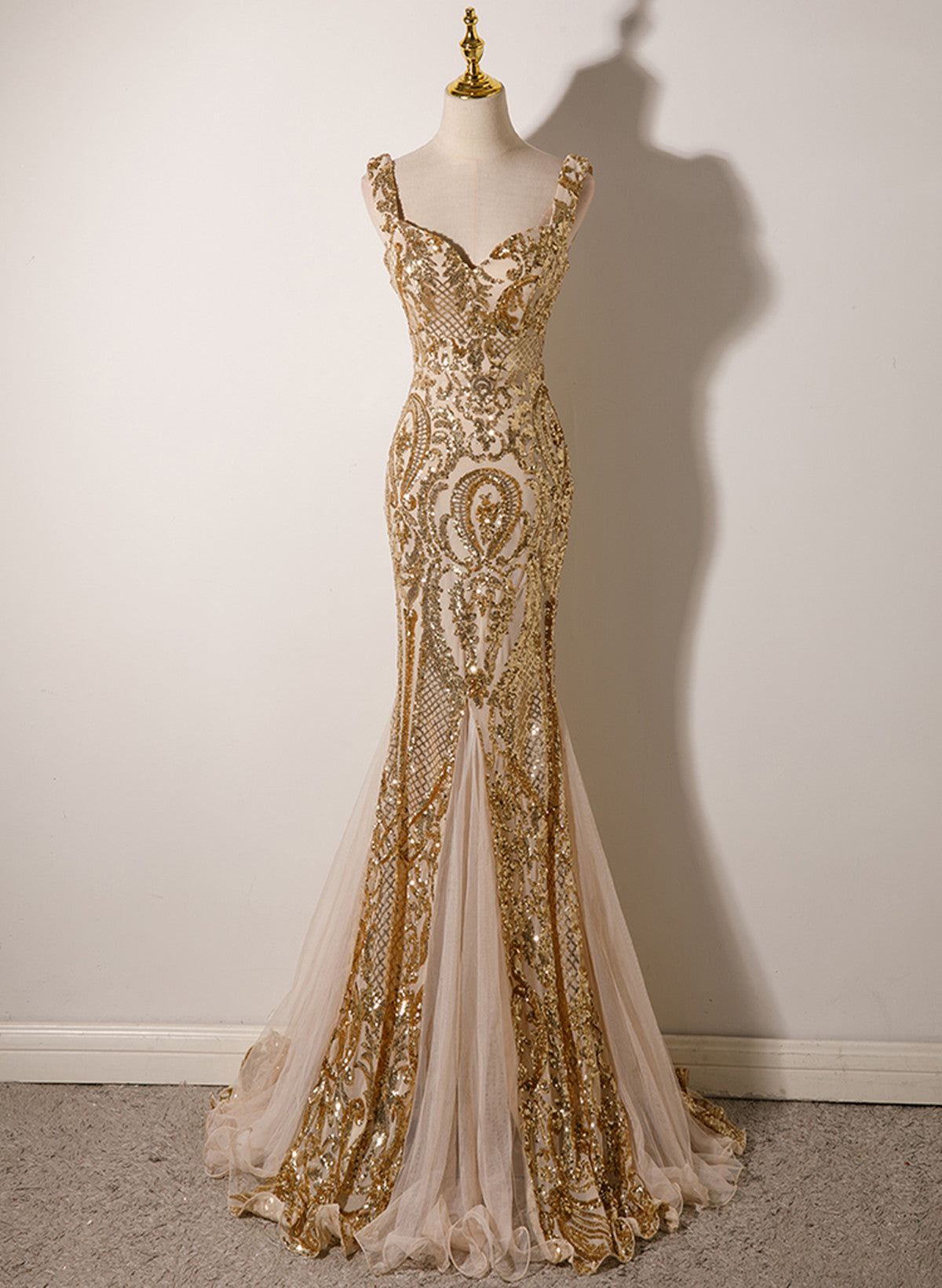 Champagne Mermaid Straps Long Evening Dress
