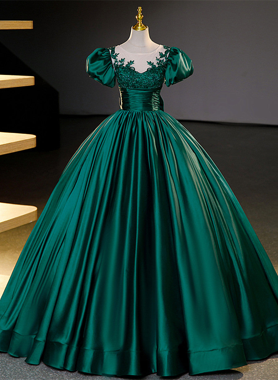 Vestido de fiesta de satén verde oscuro para dulces 16 