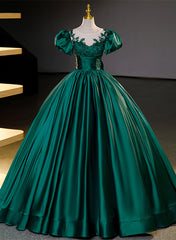 Vestido de fiesta de satén verde oscuro para dulces 16 