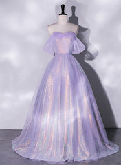 Vestido de fiesta largo de tul y lentejuelas color lavanda 