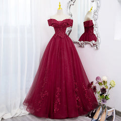 Burgundy Sweetheart Flowers Sequins Lace Party Dress