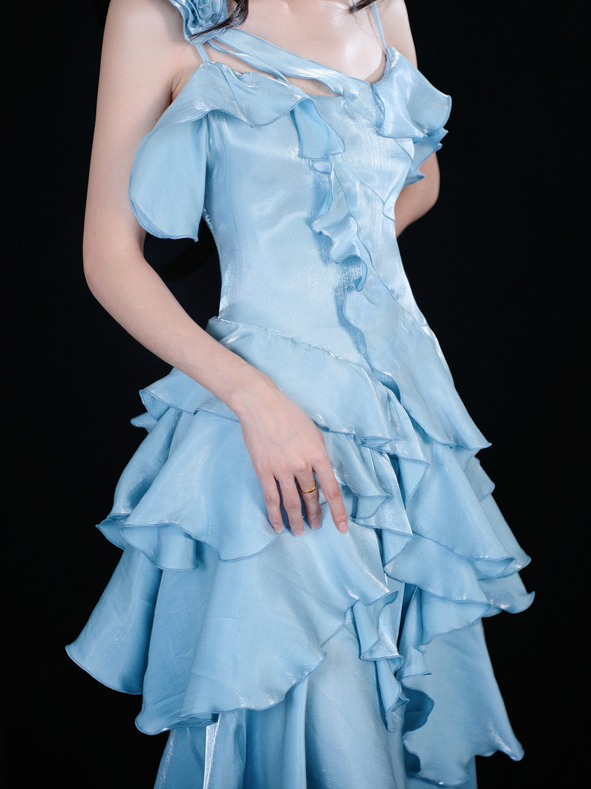 Light Blue High Low Satin Homecoming Dress