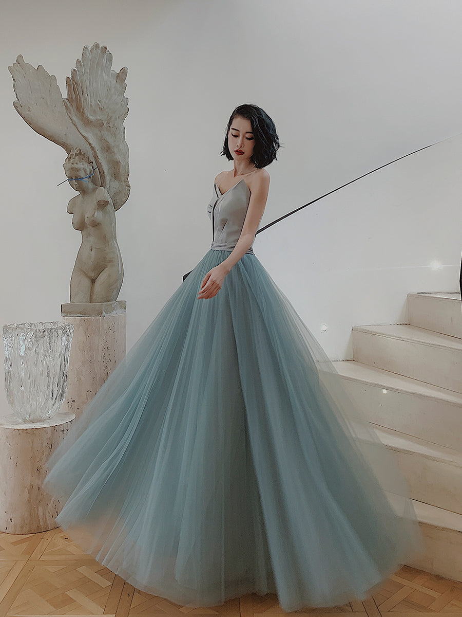 Beautiful Grey and Green Long Simple Party Dress Prom Dress