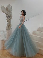 Beautiful Grey and Green Long Simple Party Dress Prom Dress