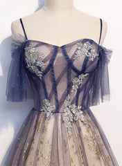 Precioso vestido de fiesta largo de tul con encaje y corte A en degradado 