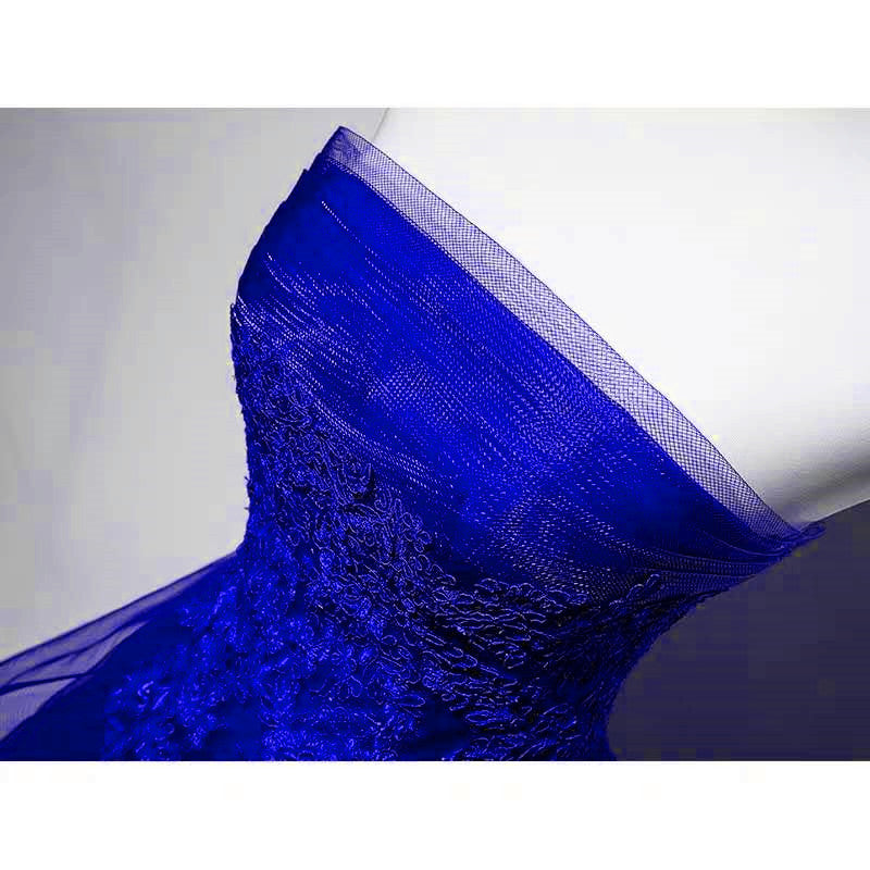 Royal Blue Tulle with Lace Applique High Low Party Dress