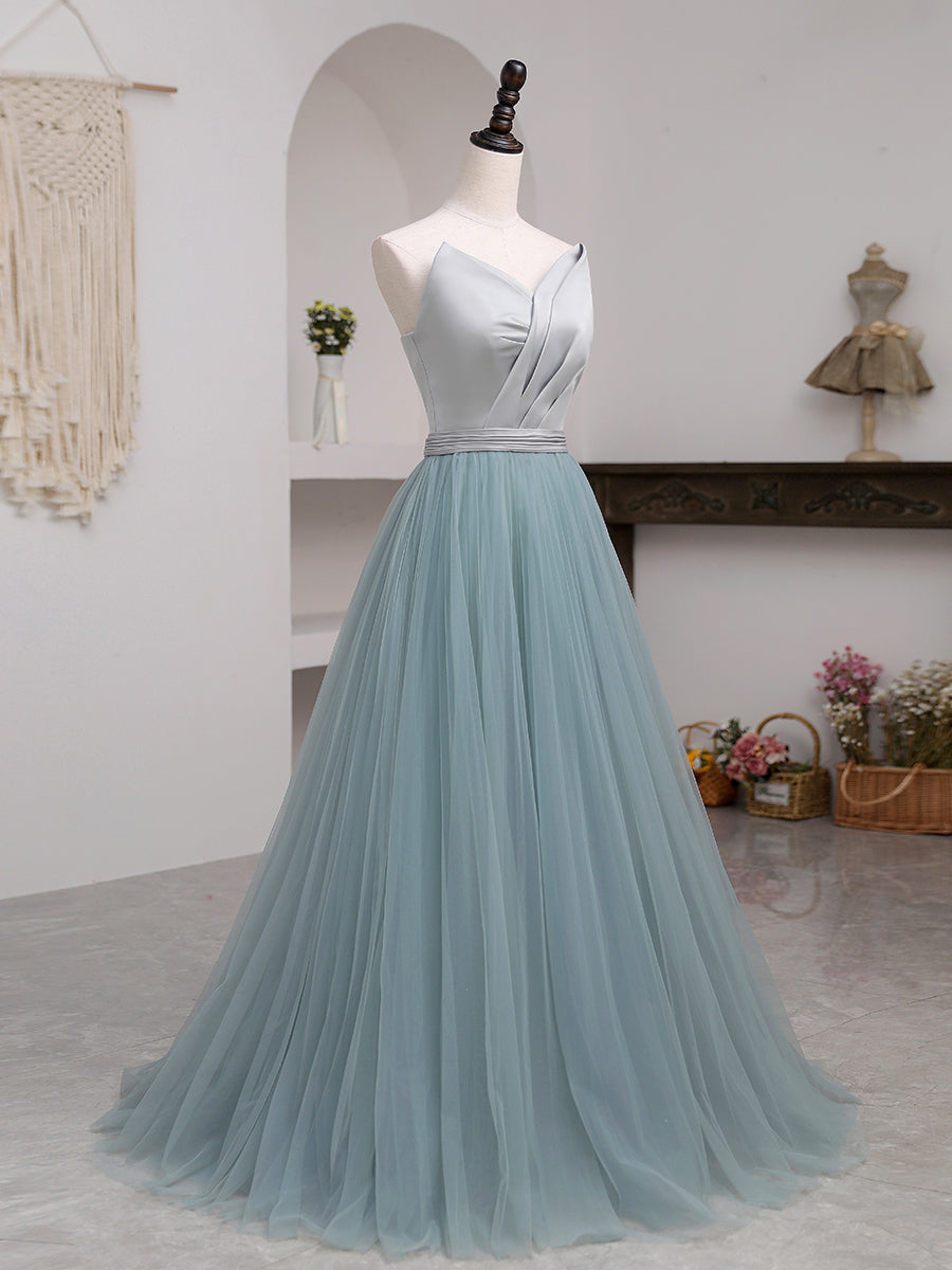 Beautiful Grey and Green Long Simple Party Dress Prom Dress