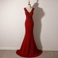 Wine Red Mermaid Floor Length Low Back Evening Dress